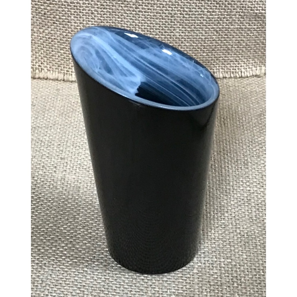 Mini Black Glass Vase with Marbled Interior Trinket Dish Pen Holder Goth Core